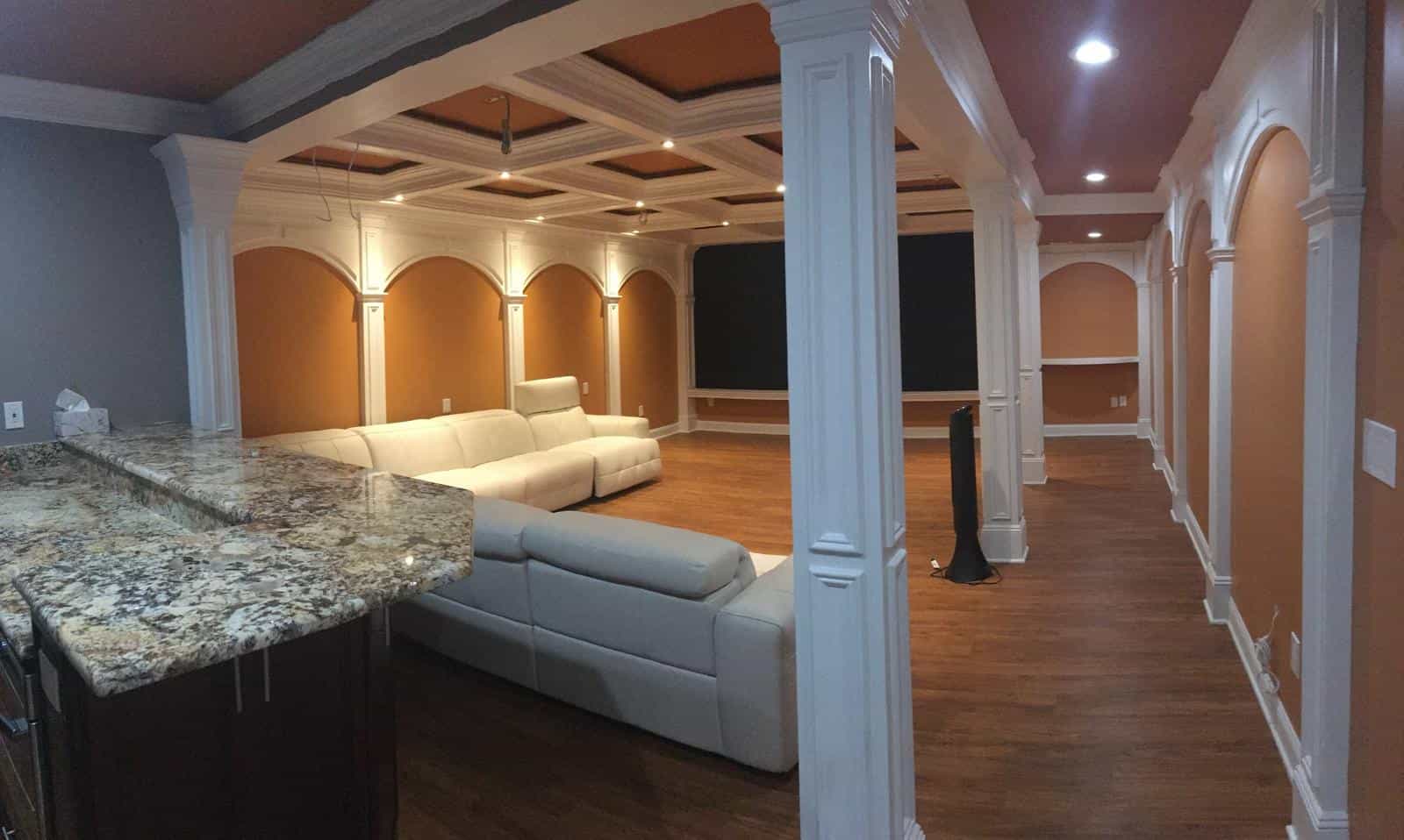 Functional living space with custom carpentry and drywall installations